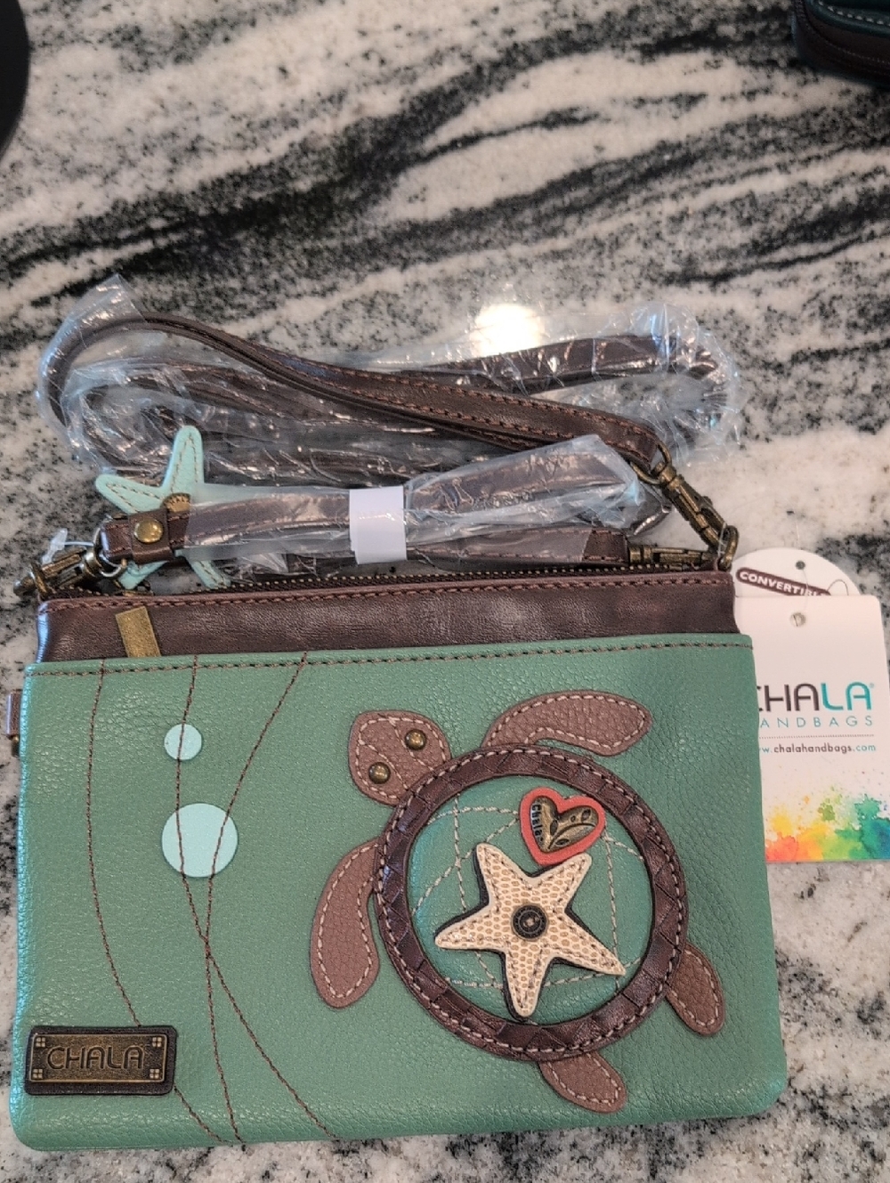 Chala Mint Green Turtle Starfish Crossbody Bag